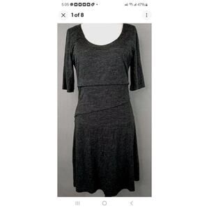 prAna Womens Knit Dress Charcoal Sz SM Lined 1/2 Sleeve Wool Blend Stretch Comfy